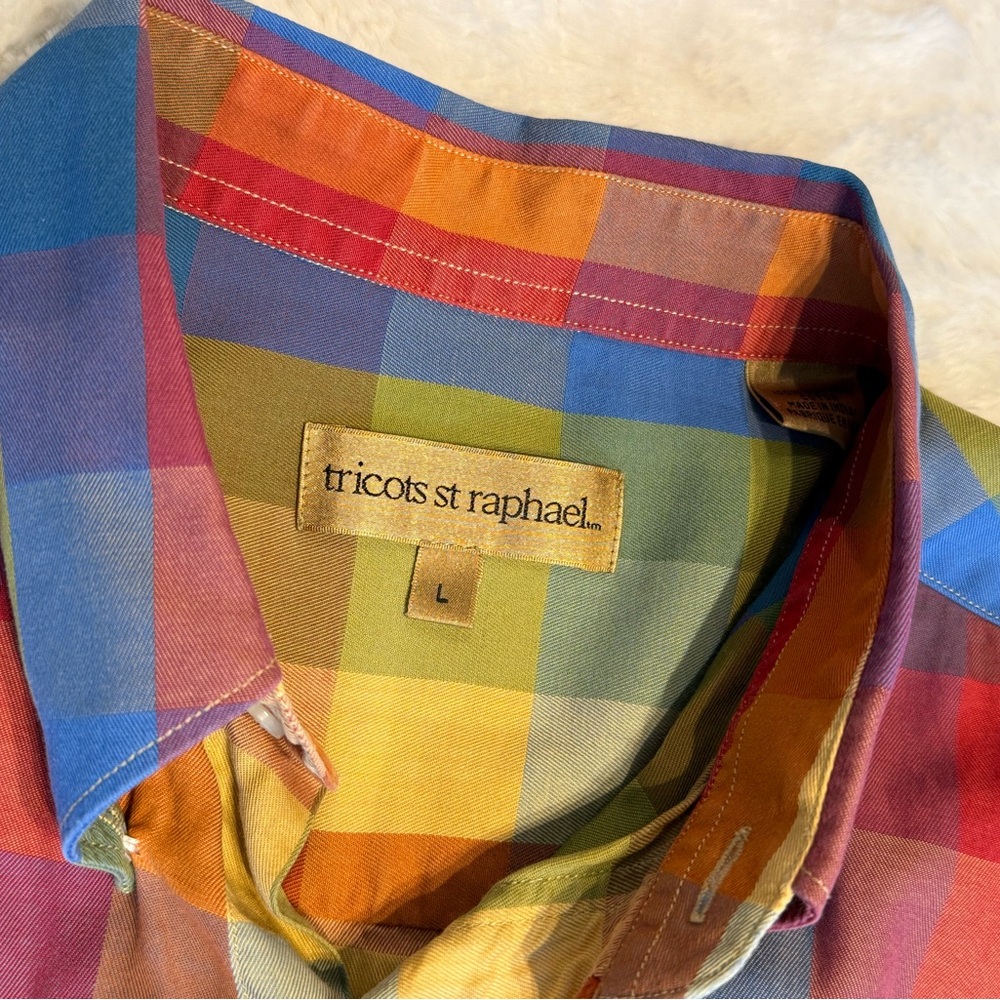 Tricots St Raphael size large multicolored checked button down - Picture 3 of 6